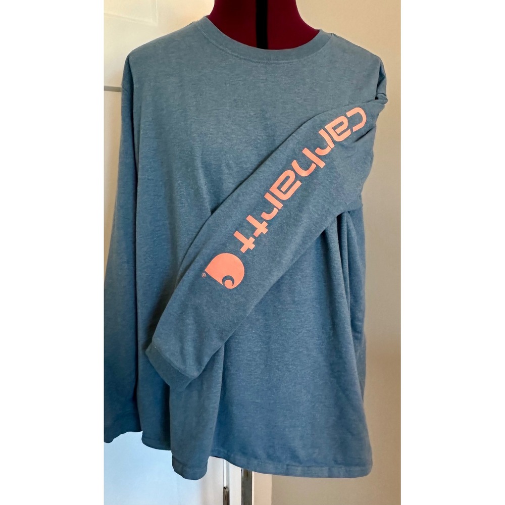 Carhartt Womens XL Loose Fit Long Sleeve Graphic T-Shirt Blue TK0231-W